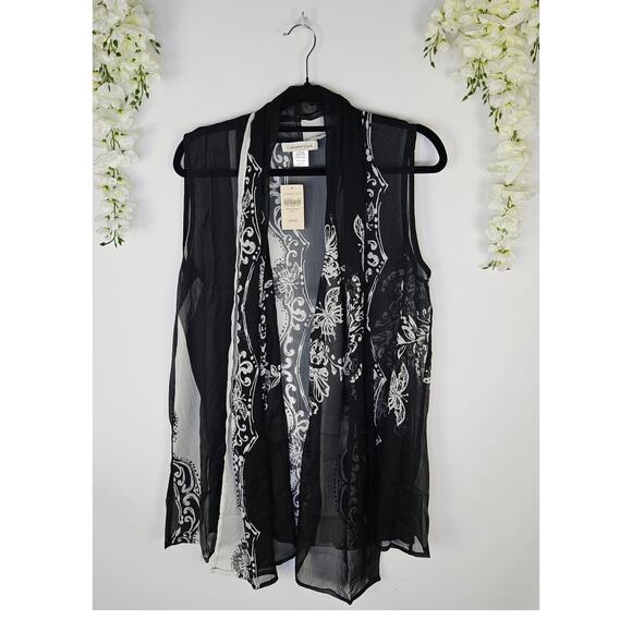 Coldwater Creek Butterfly Sheer Scarf Black White Vest One Size Fall NWT $49.95 - Picture 5 of 15